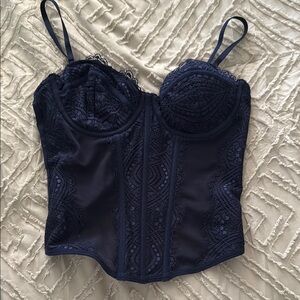 Garage Midnight Blue Lace Top